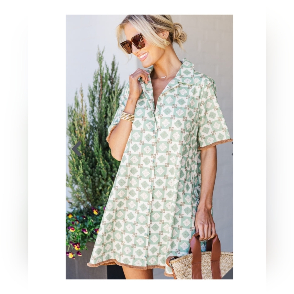 Shop The Mint S Green Medallion Button Shirt Dress Short Preppy Boho